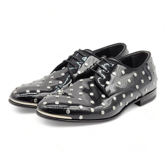 Alexander McQueen Patent Leather Men's Studded Derby Shoes $1150 - Picture 2 of 7